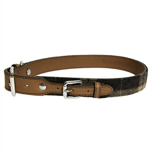 Tweed Check Leather Collar 16-20" x 3/4"